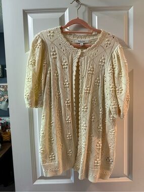 torrid Cream Pointelle Bobble Short-Sleeve Cardigan